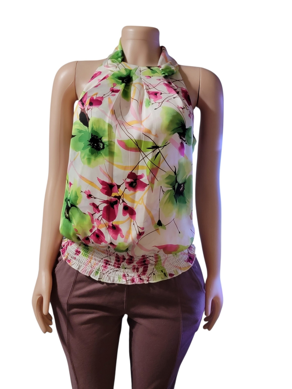 dressbarn Floral Halter Camisole - Green & Pink